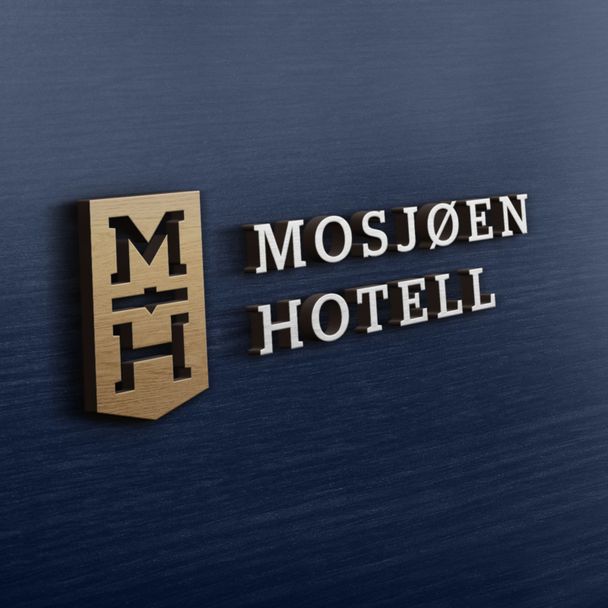 Mosjøen hotell logo på blå bakgrunn